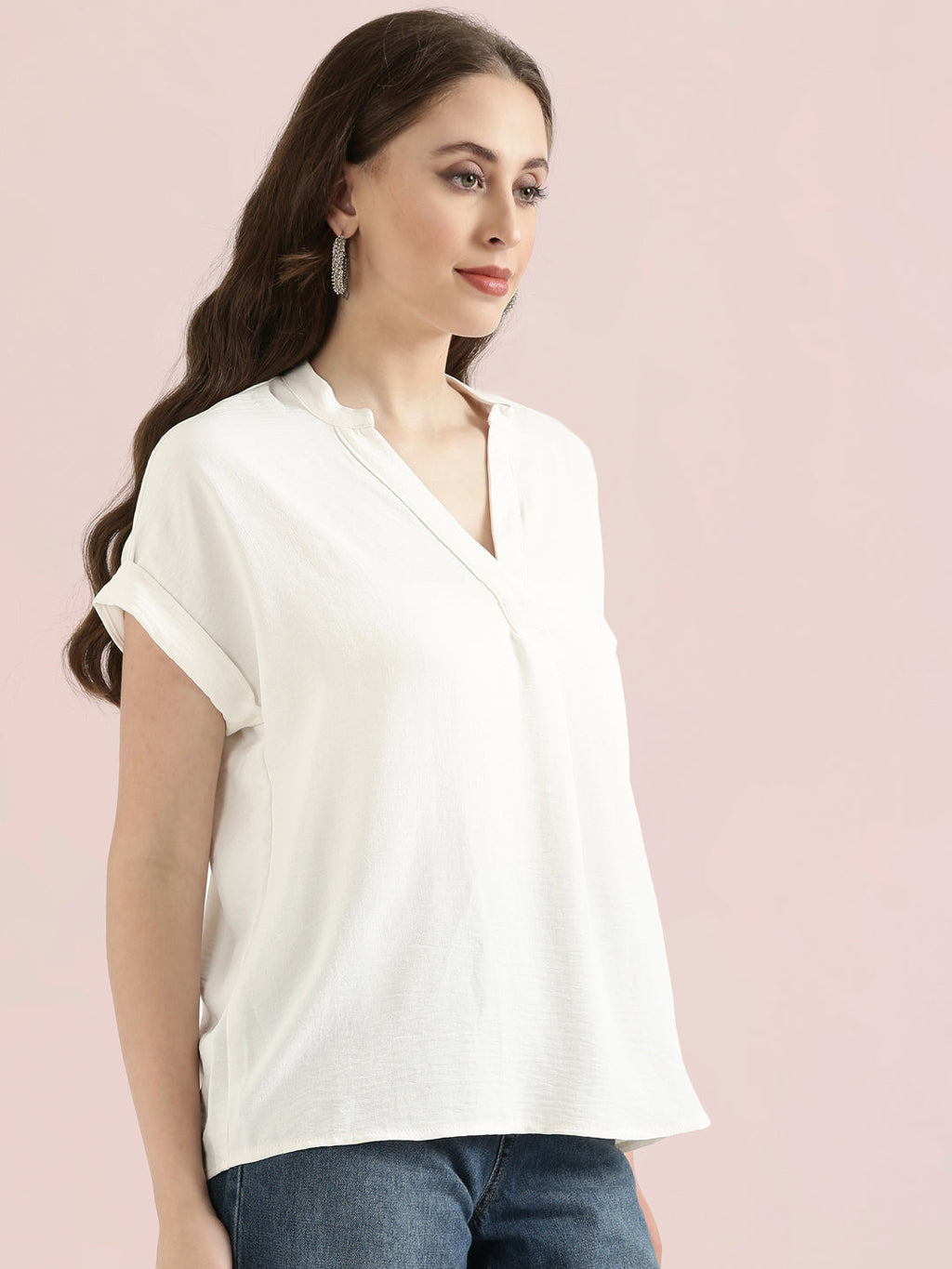 Mandarin Collar Textured Blouse