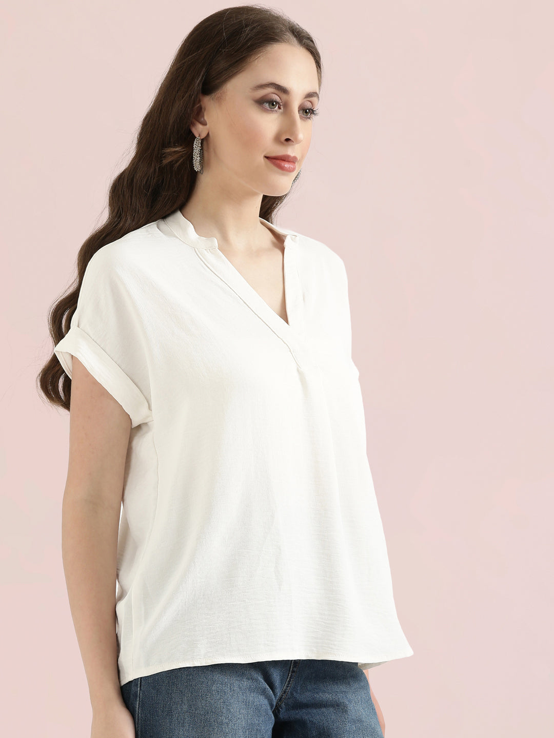 Mandarin Collar Textured Blouse