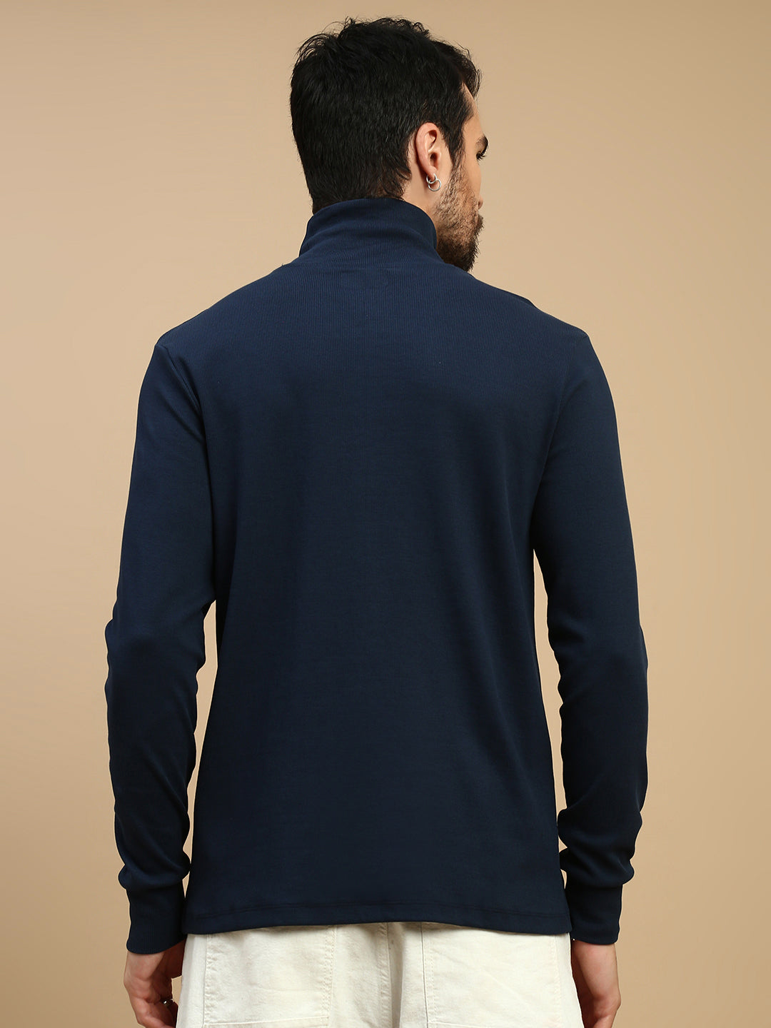 Men Black Turtle Neck Long Sleeve Tees