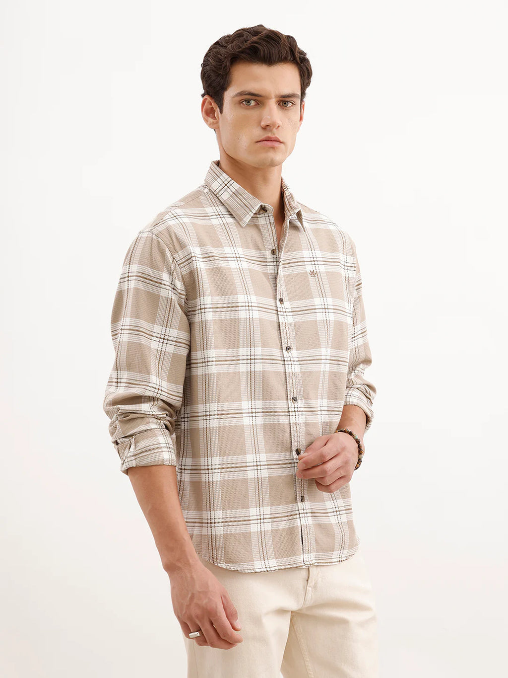 Comfort Fit Textured Shirt  | Khaki