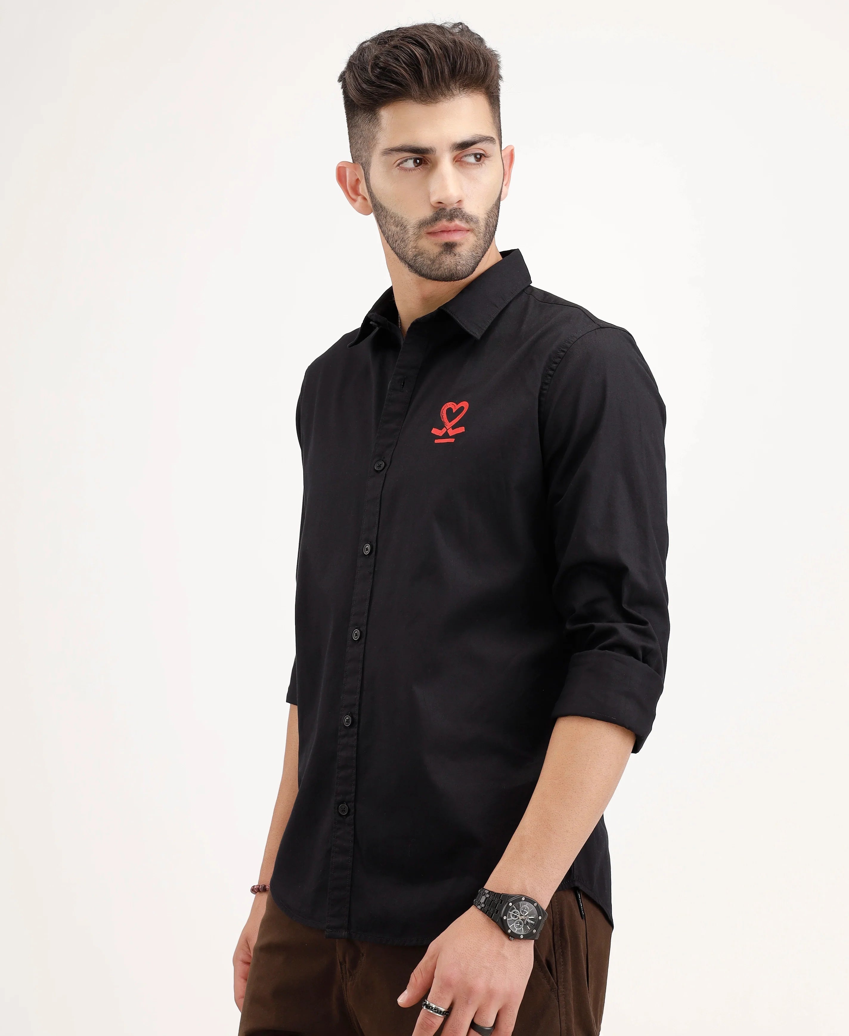 Slim Fit Placement Printed Shirt | Black