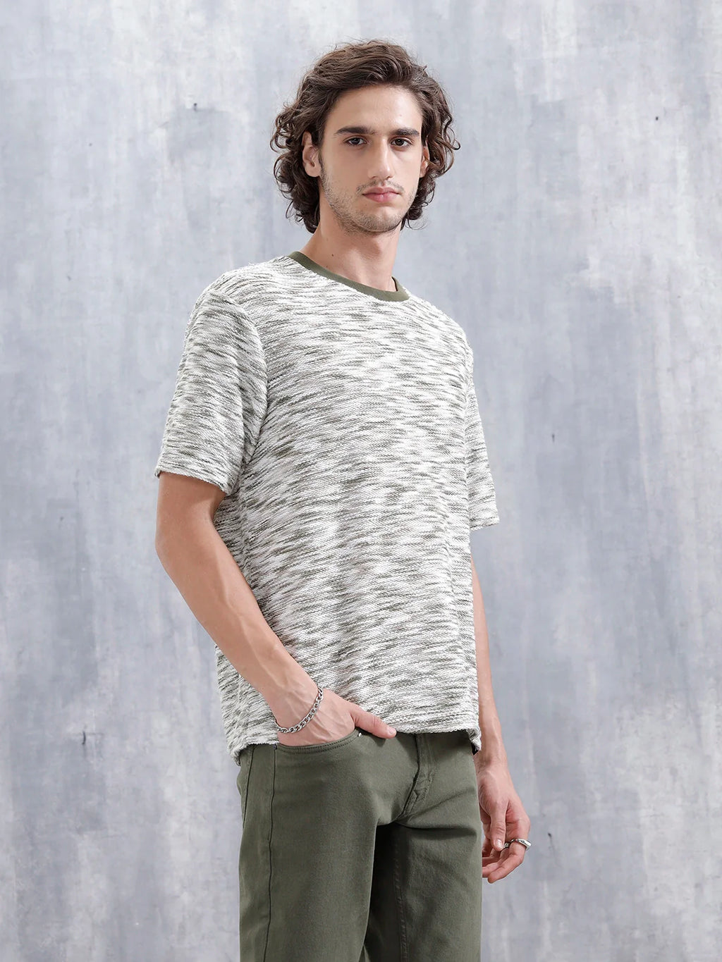 Loose Knit Oversized Cotton Blend T-Shirt | Green