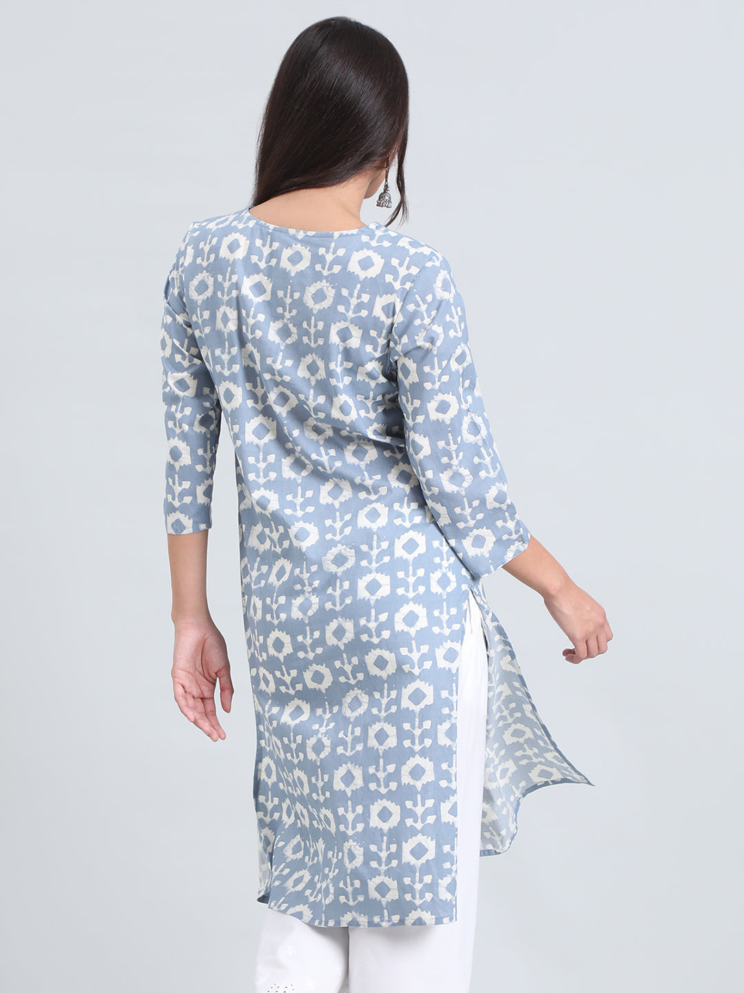 Cotton Ikat Block Print Straight Kurta