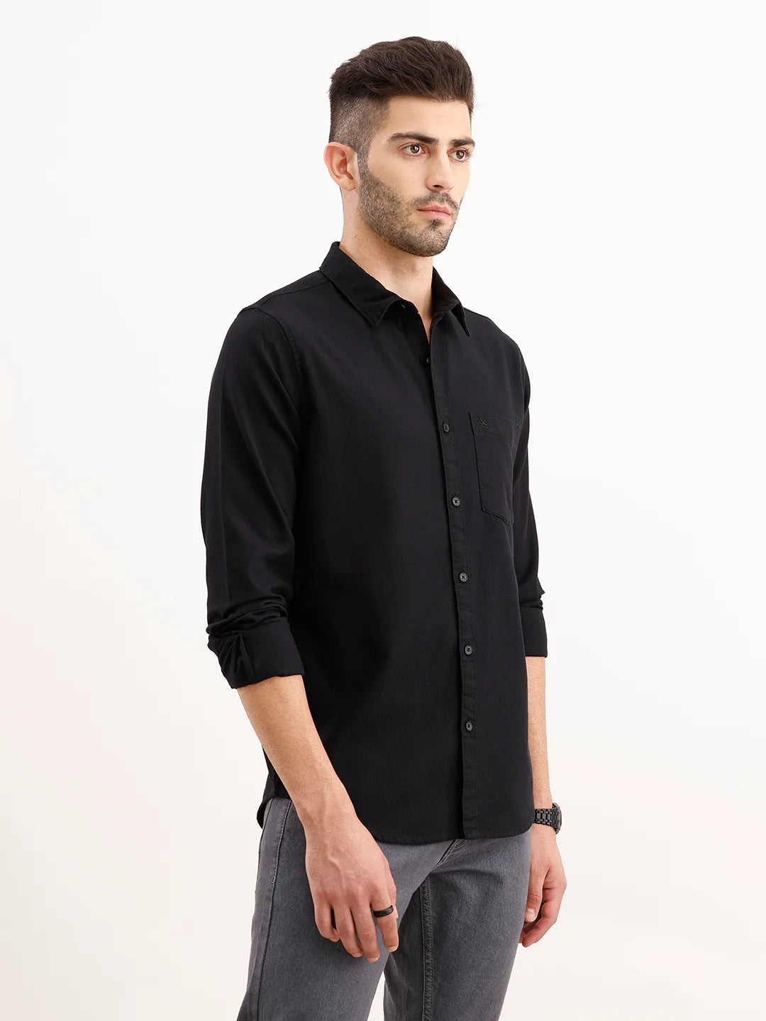 Textured Regular Fit Shirt | Black