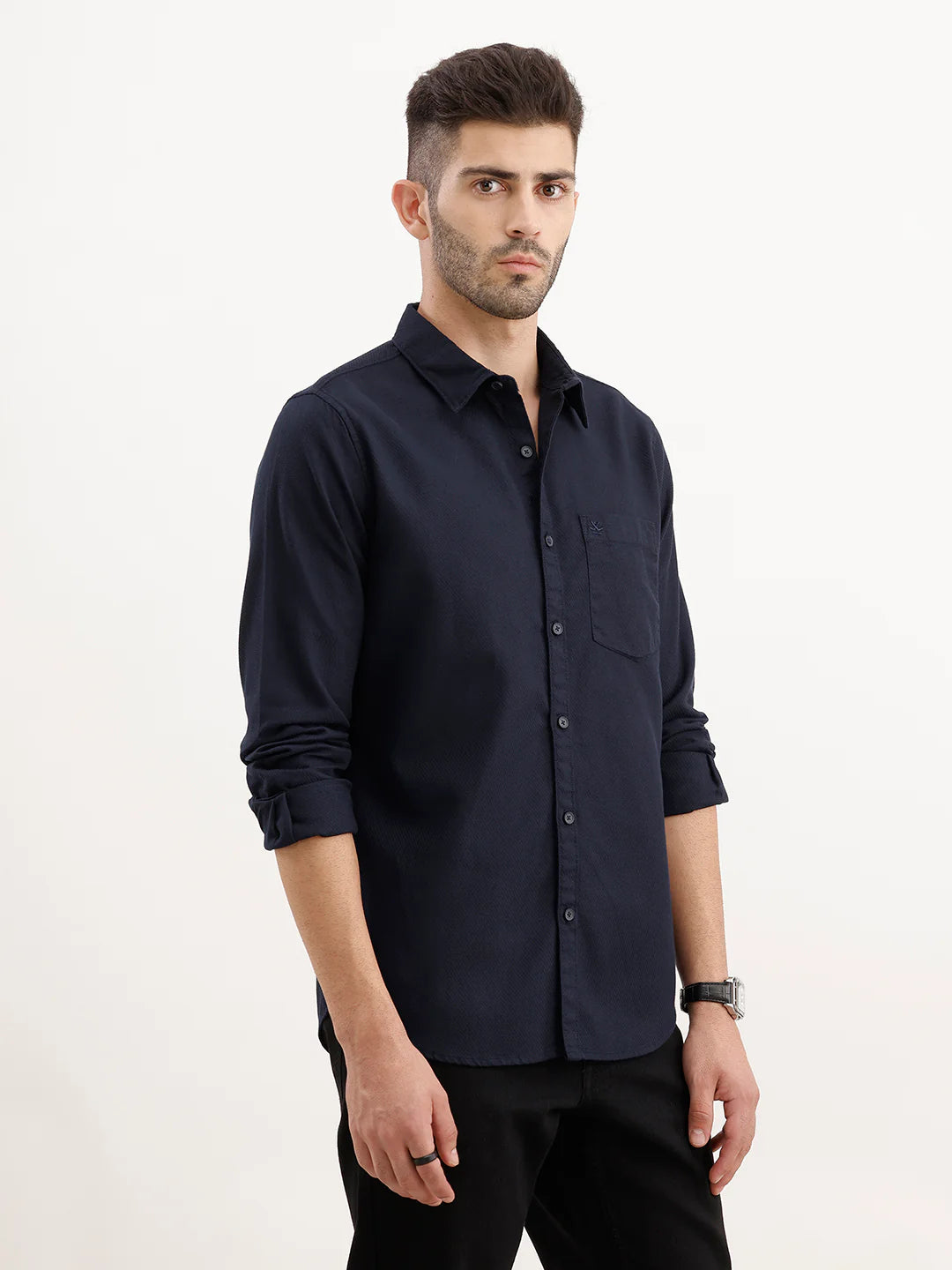 Textured Regular Fit Shirt | Navy Blue