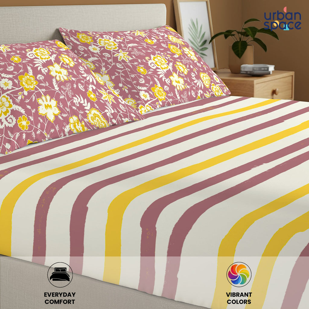 Divine Collection - Cotton Bedsheet With 2 Pillow Covers, Streak Muddy Pink