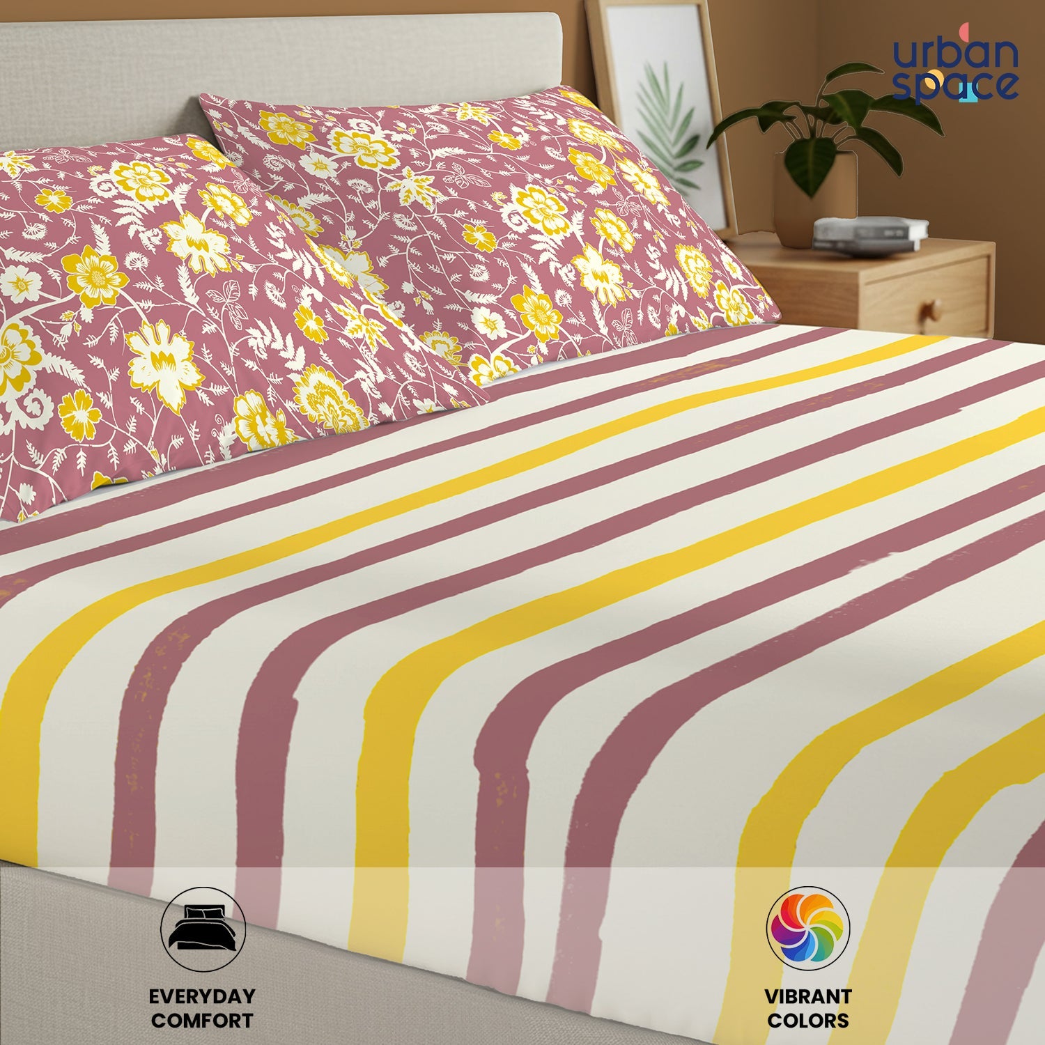 Divine Collection - Cotton Bedsheet With 2 Pillow Covers, Streak Muddy Pink
