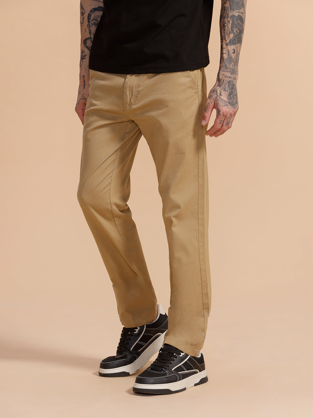 Cotton Blend Chino Trouser | Khaki