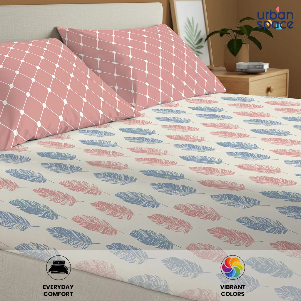 Divine Collection - Cotton Bedsheet With 2 Pillow Covers, Dew Peach