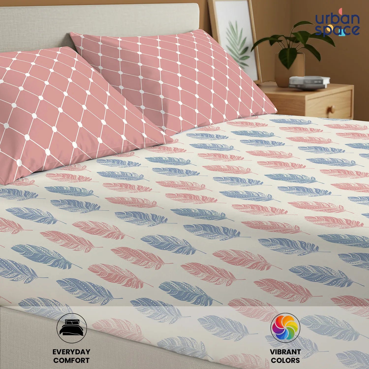 Divine Collection - Cotton Bedsheet With 2 Pillow Covers, Dew Peach