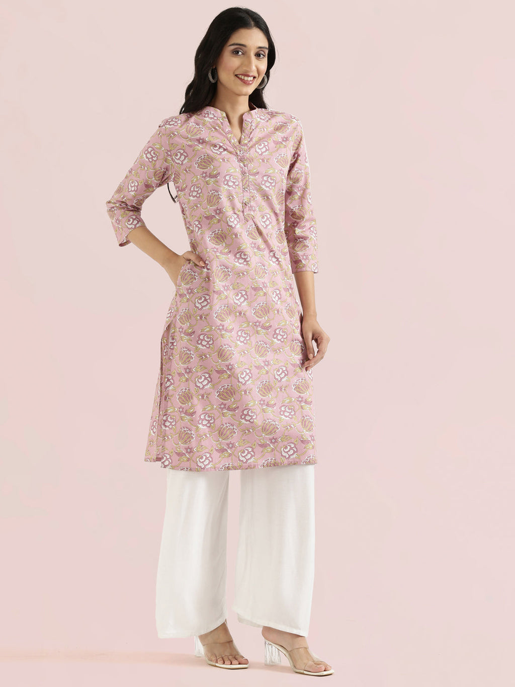 Cotton Floral Block Print Straight Kurta