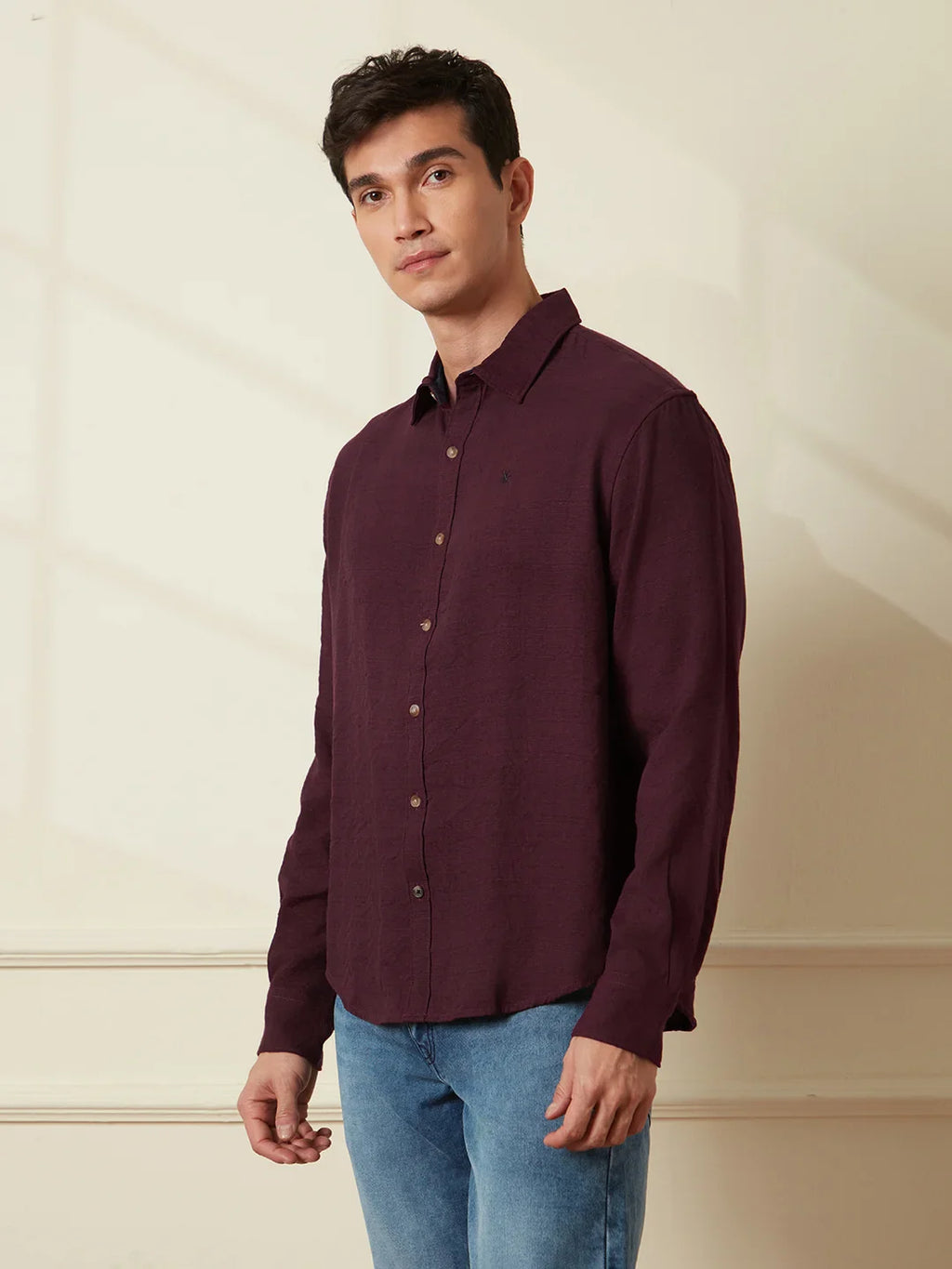 Textured Comfort Fit Shirt | Maroon