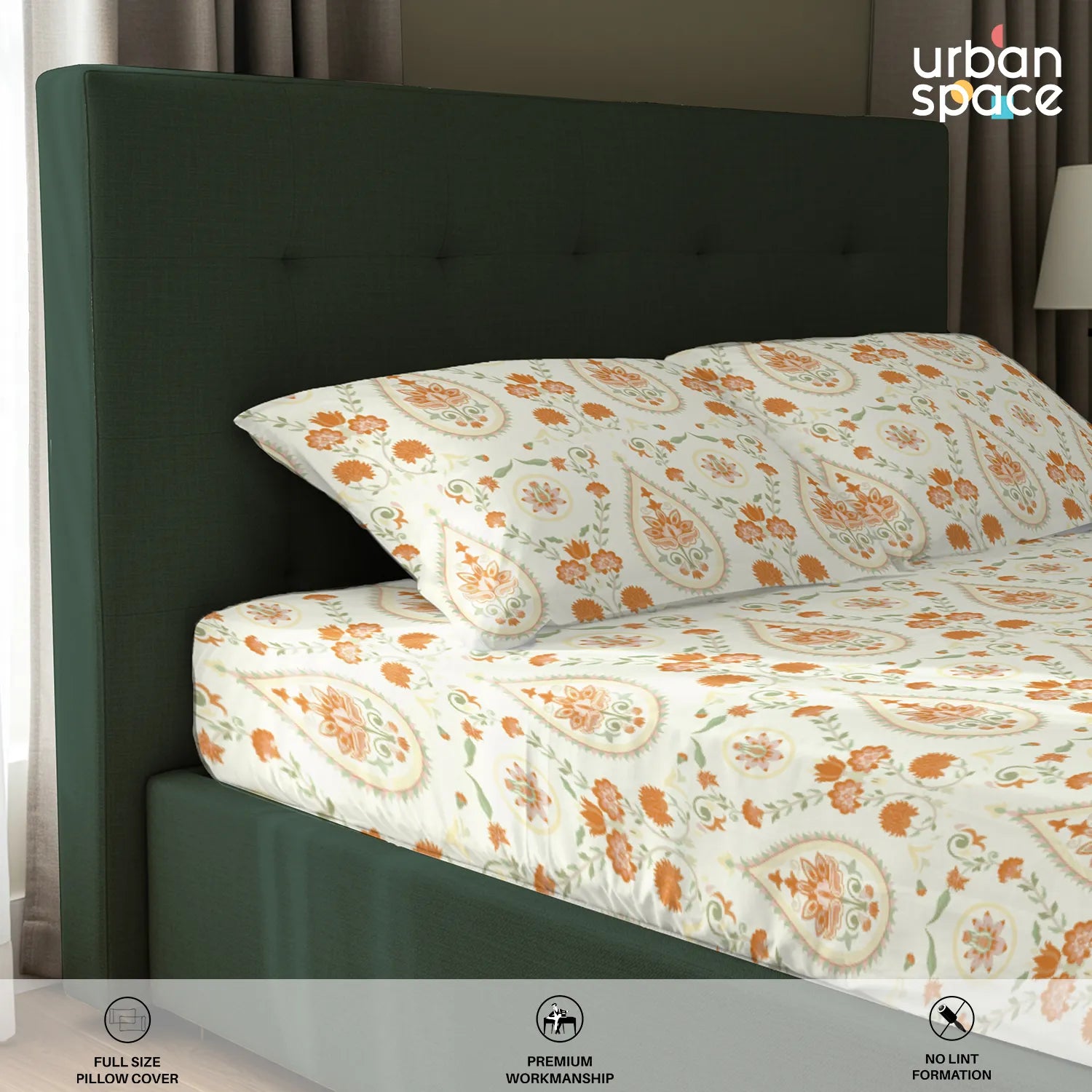 Serene 200 TC 100% Cotton Bedsheet with Pillow Covers - Persian Courtyard Buttercream