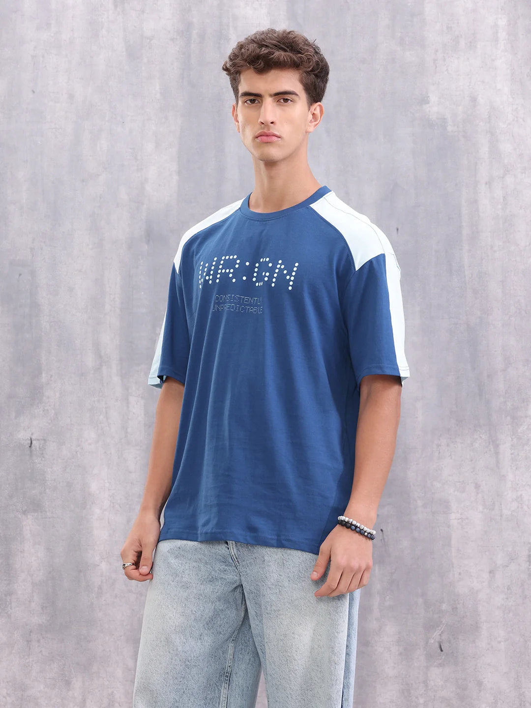 Graphic Printed Oversized Fit Cut &Sew T-Shirt | Blue