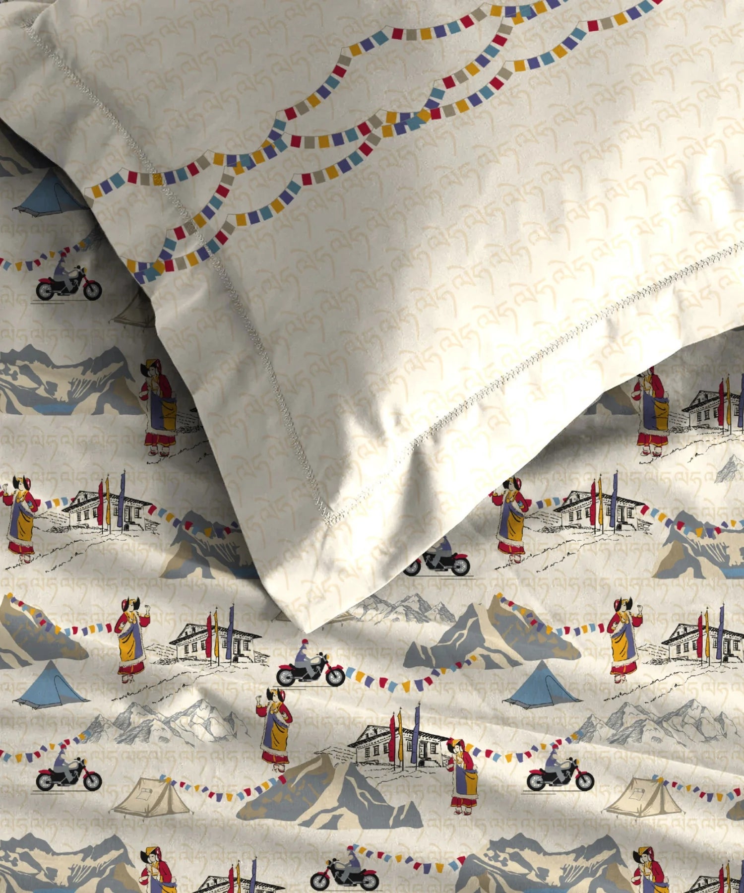 Atulaya Bharat King Bedsheet Set, Leh Rang Rah|144 TC Cotton|2 Pillow Covers