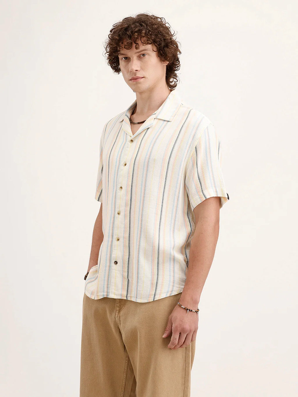 Resort Collar Striped Shirt | Off White