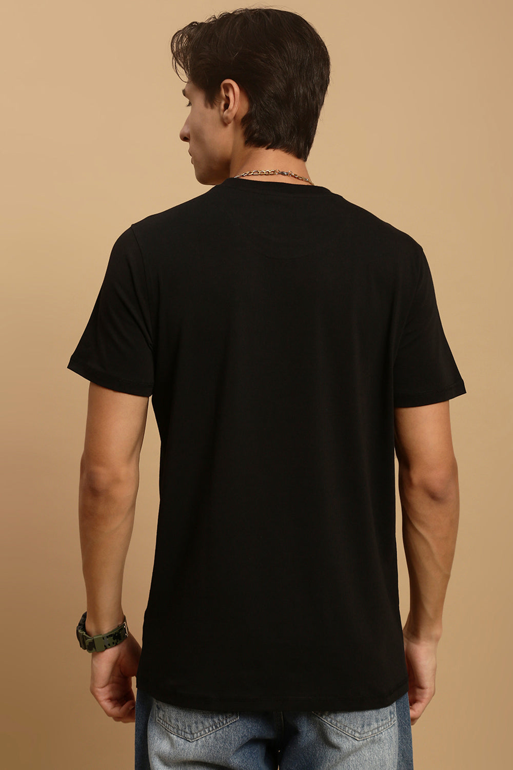 Men Black High Neck Tee