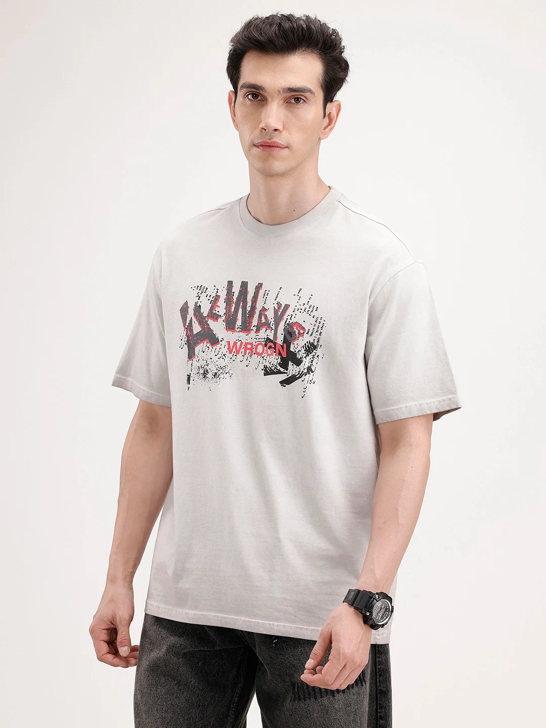 Oversized Front Printed T-Shirt | Grey