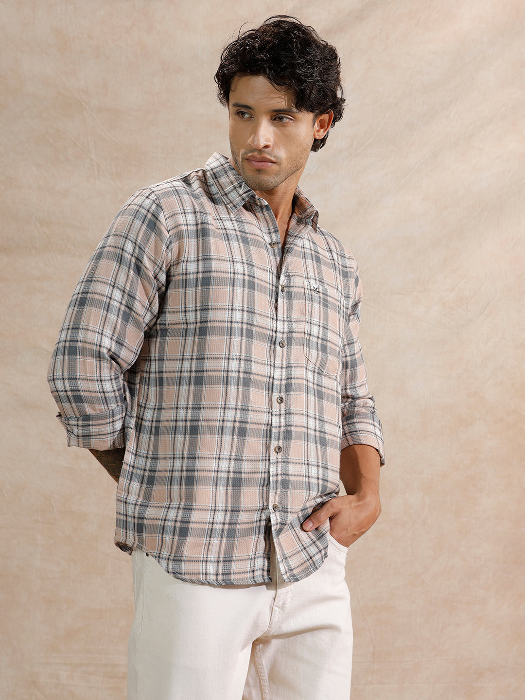 Dobby Textured Regular Fit Shirt | Beige