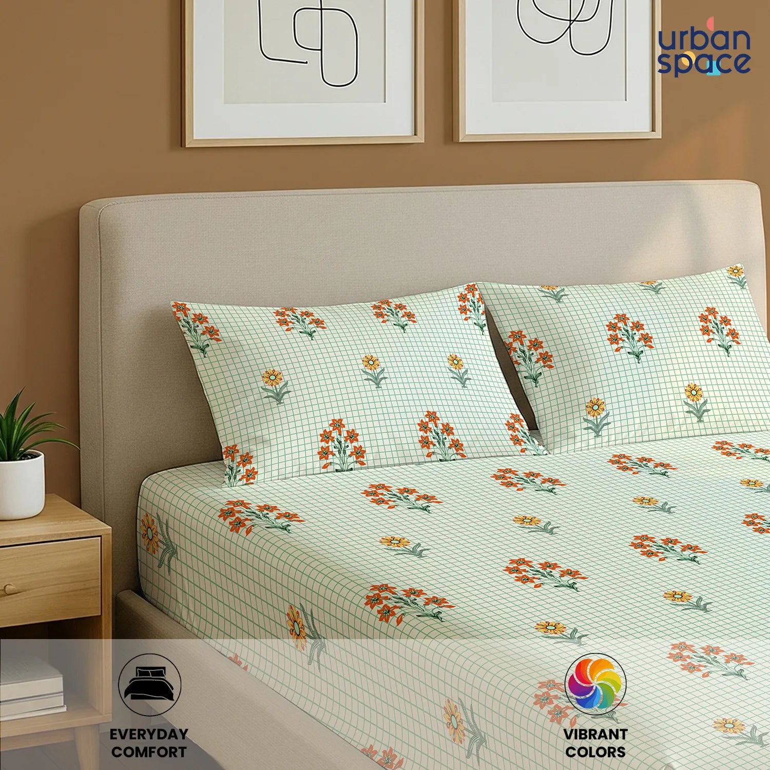 Divine Collection - Cotton Bedsheet With 2 Pillow Covers, Magnolia Sage Green