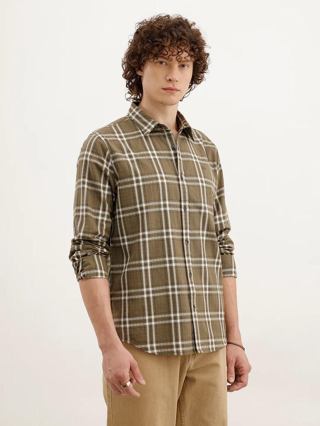 Slim Fit Checkered Shirt  | Olive