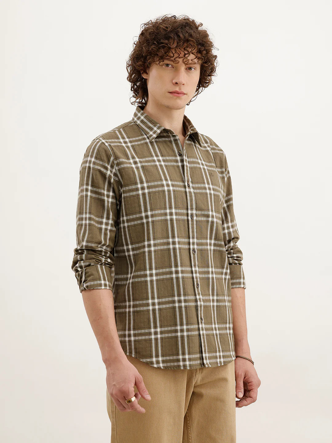 Slim Fit Checkered Shirt  | Olive