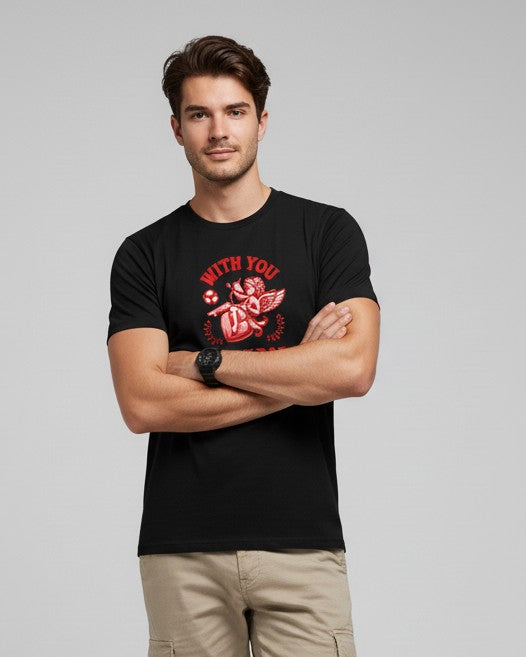 Men Printed Black Cotton Tshirt