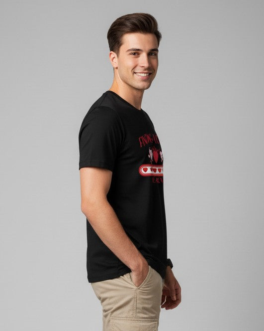 Men Printed Black Cotton Tshirt