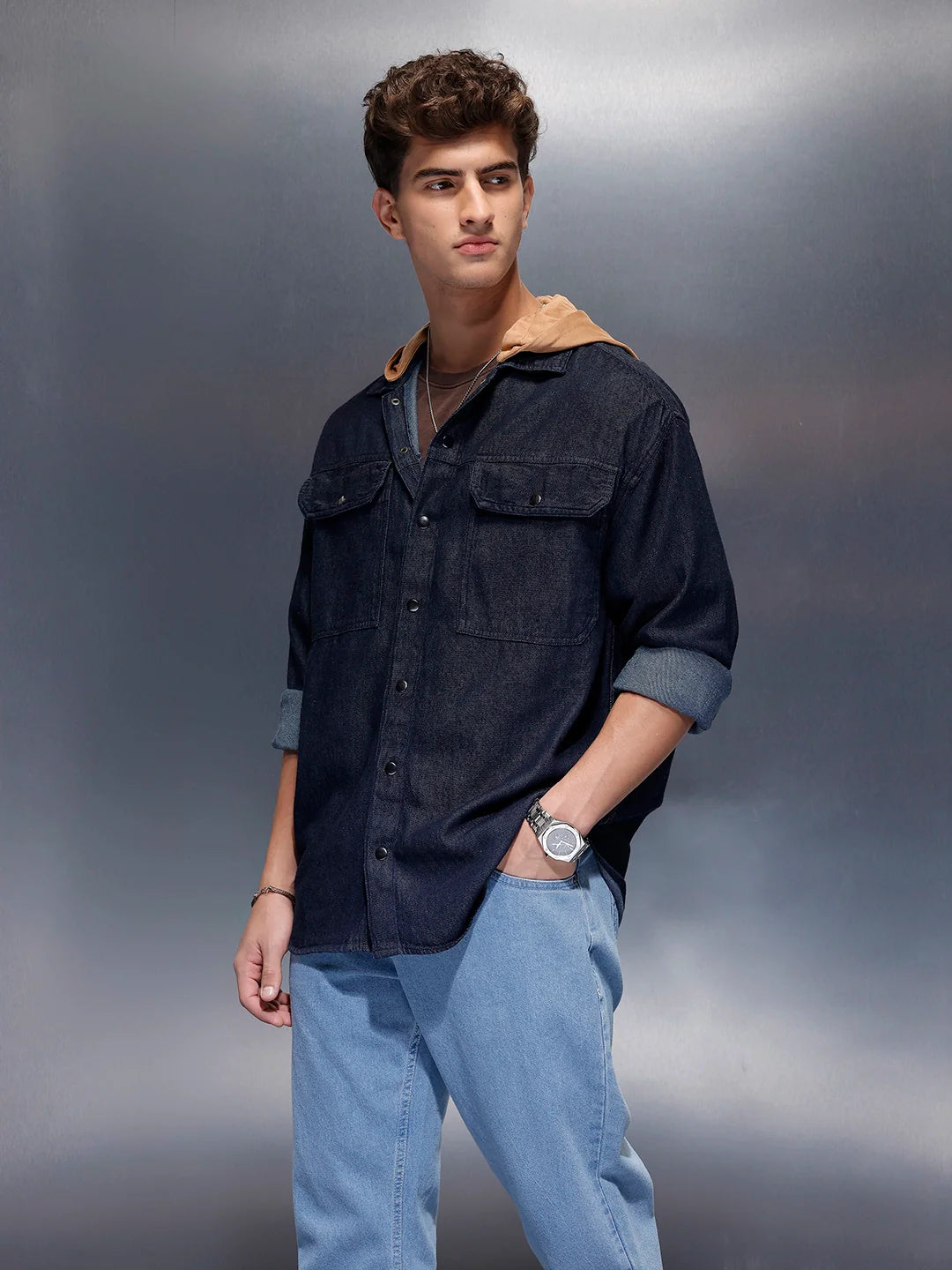 Back Printed Hooded Shirt  | Blue