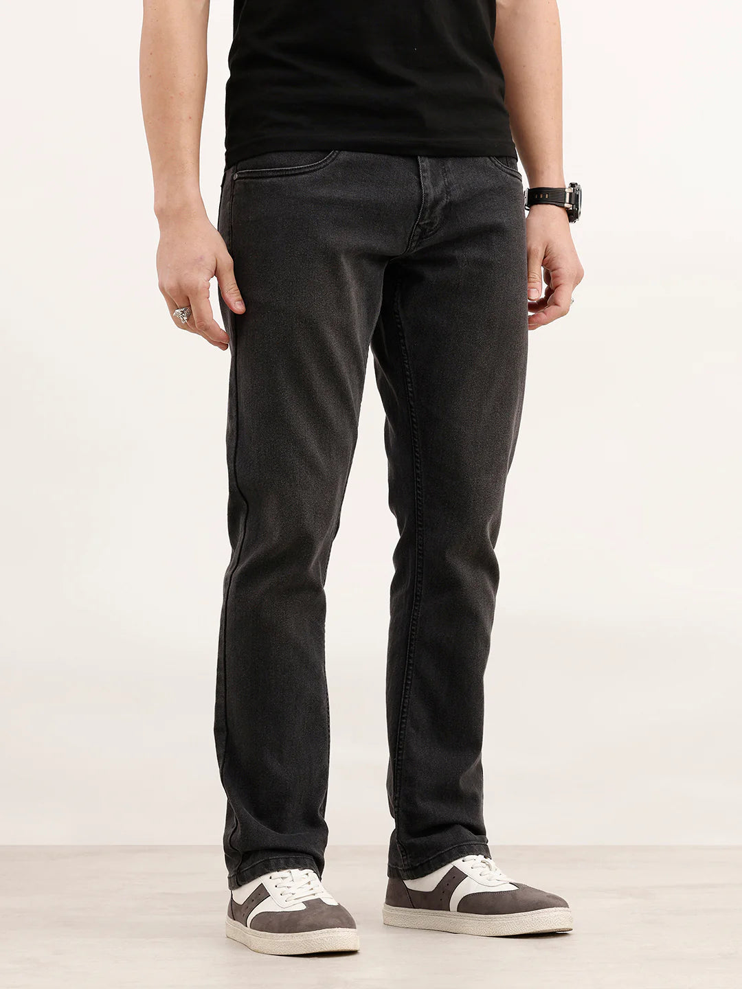 Solid Straight Fit Denim Jeans | Dark Grey