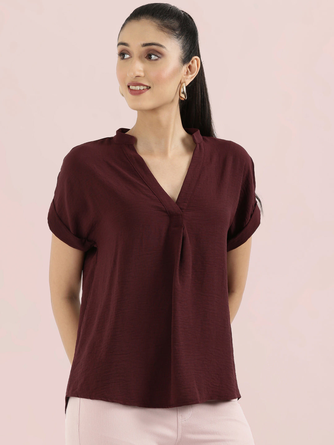 Mandarin Collar Textured Blouse
