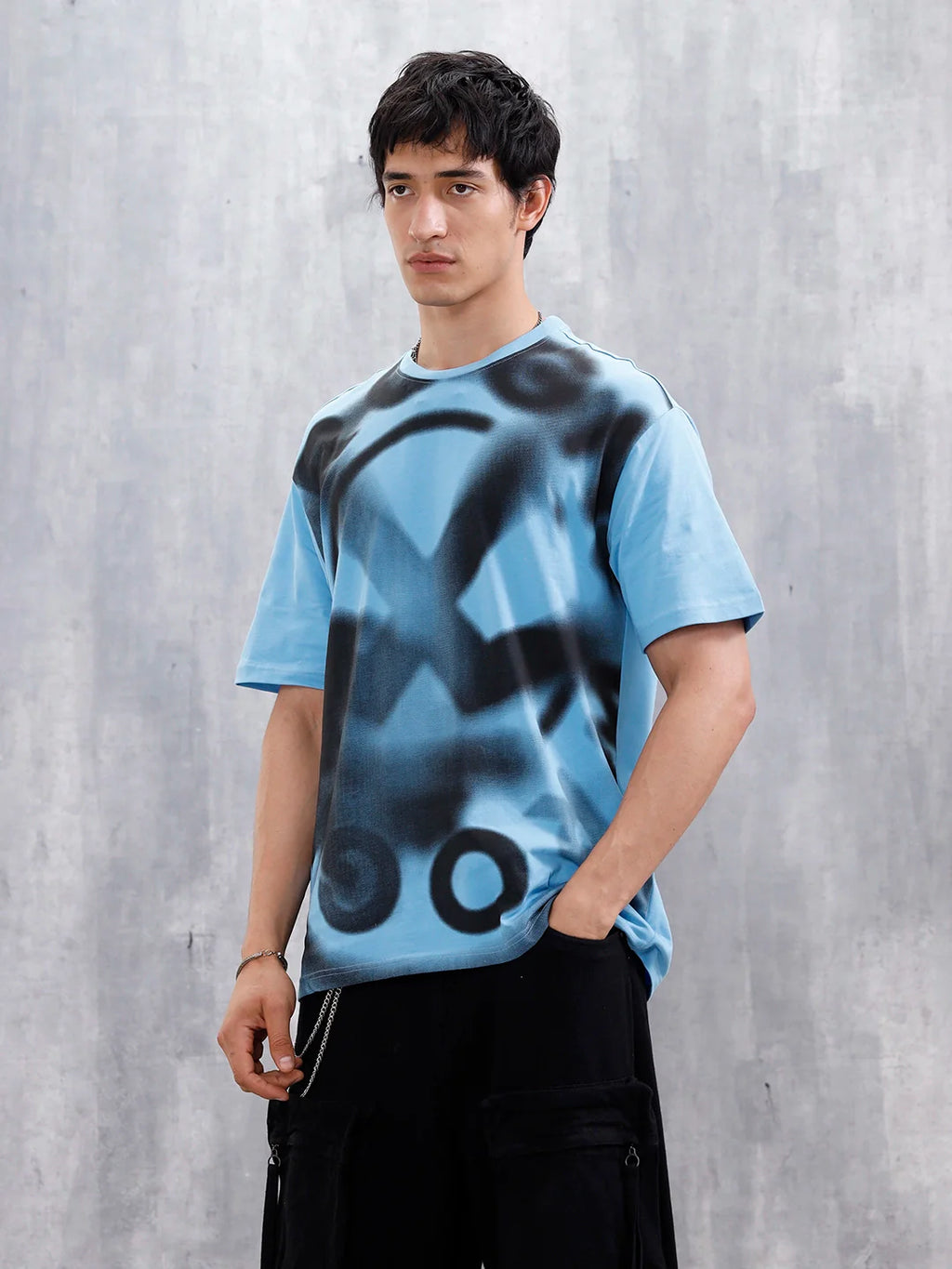 Wrogn Men’s Oversized Graphic Print T-Shirt | Blue