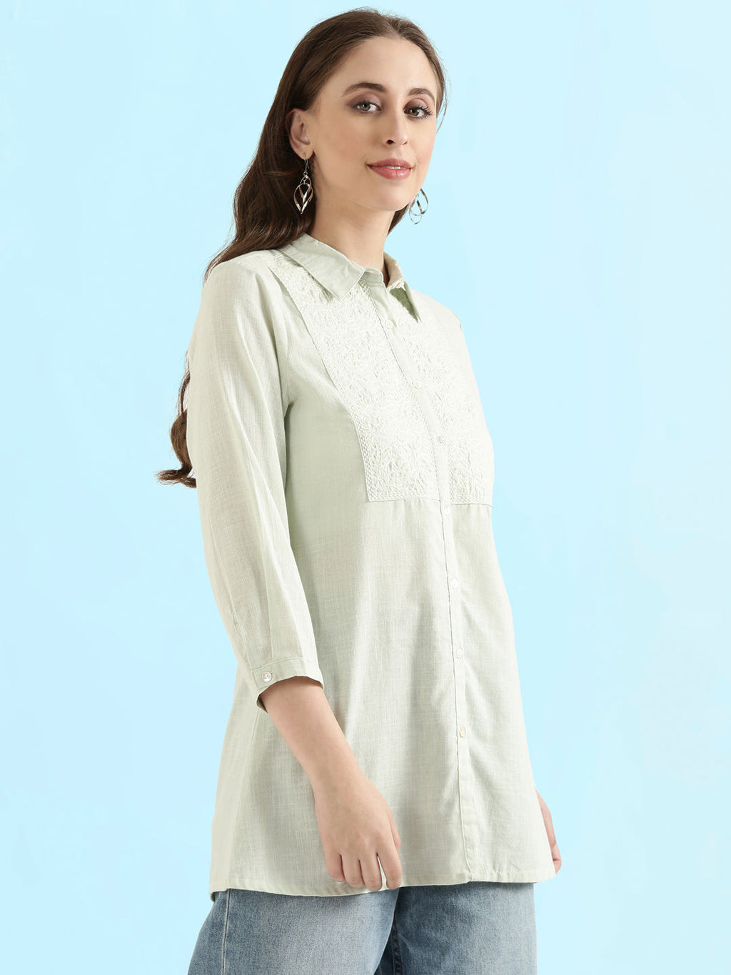 Cotton Thread Embroidered Classic Collar Blouse