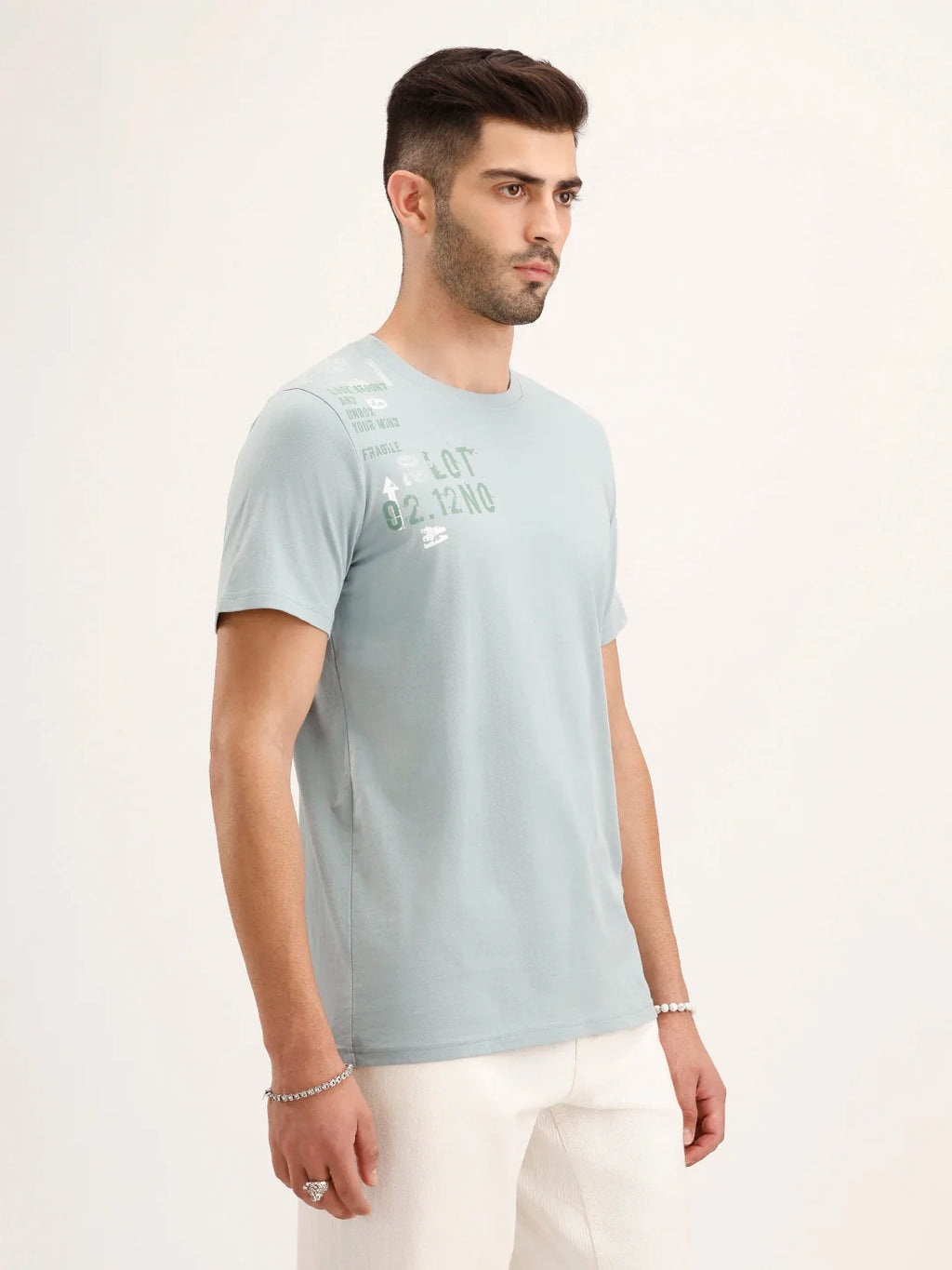 Slim Fit Placement Printed T-Shirt | Grey
