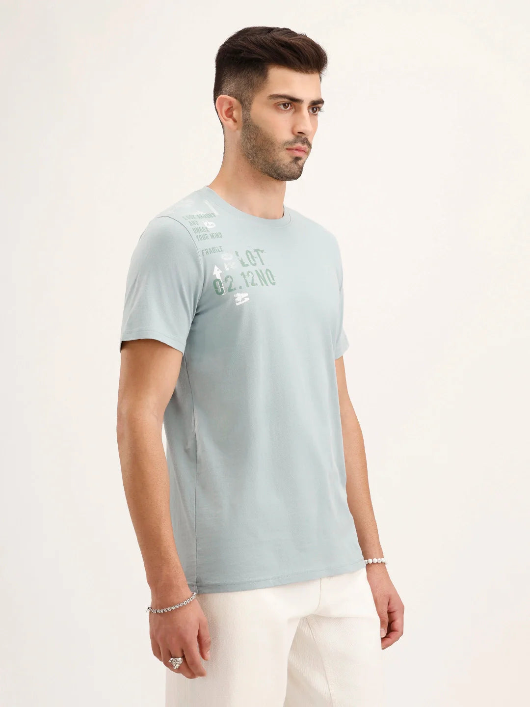 Slim Fit Placement Printed T-Shirt | Grey