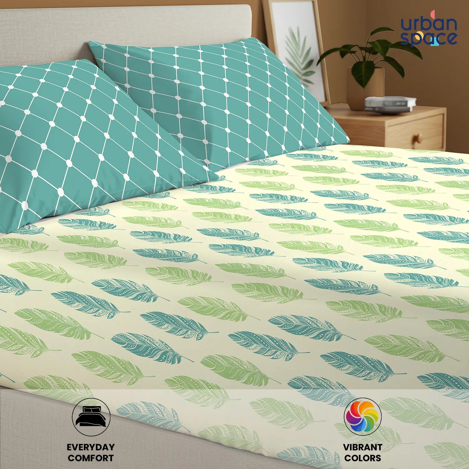 Divine Collection - Cotton Bedsheet With 2 Pillow Covers, Dew Teal