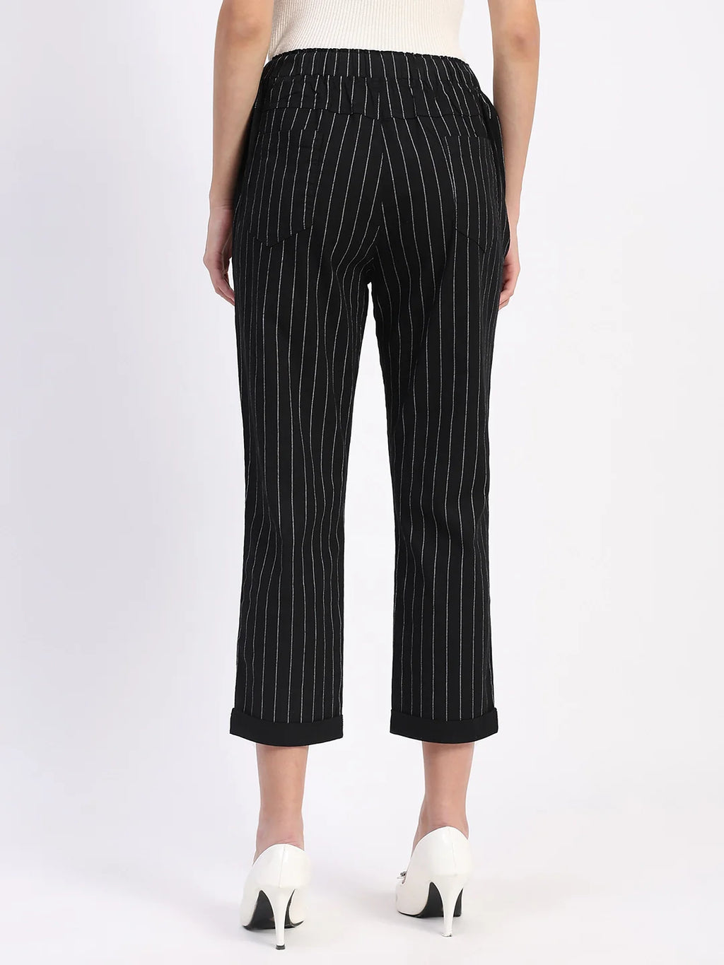 Black Striped Ankle Length Lower