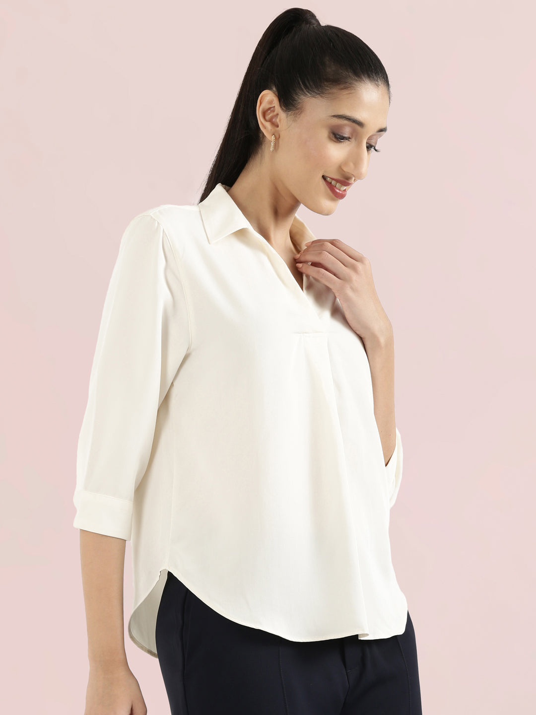 Rayon Polo Collar Top
