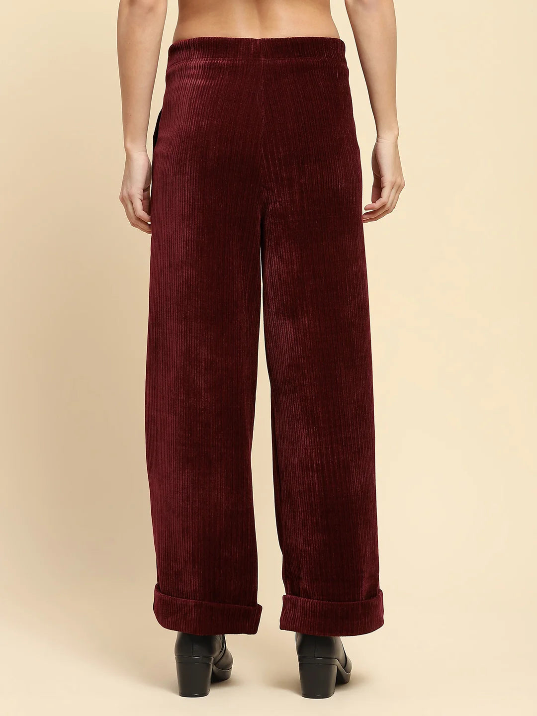 Wine Solid Loose Fit Lower
