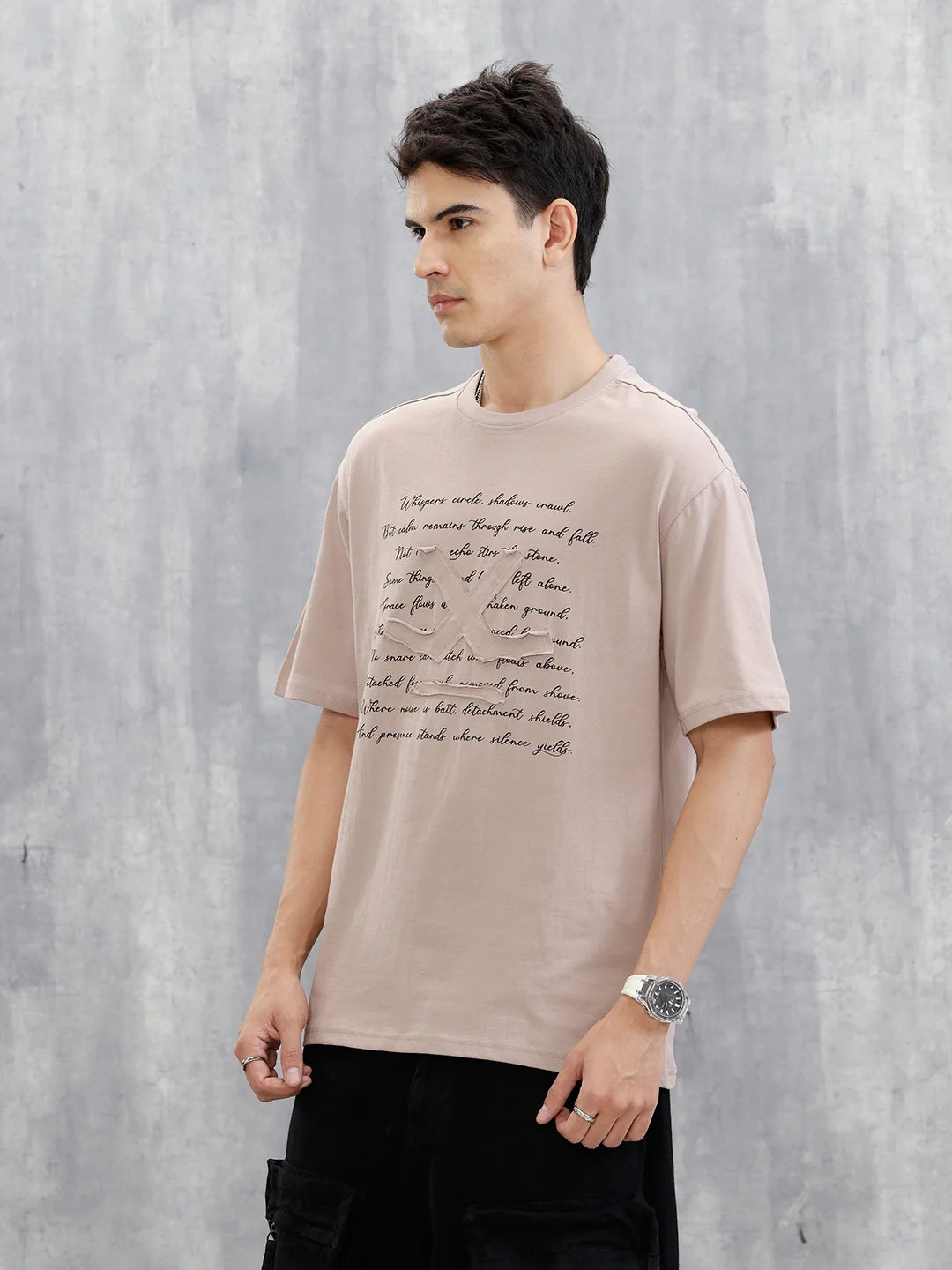 Embroidered Logo Oversized T-Shirt | Beige