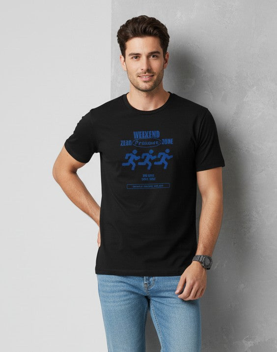 Men Printed Black Cotton Tshirt