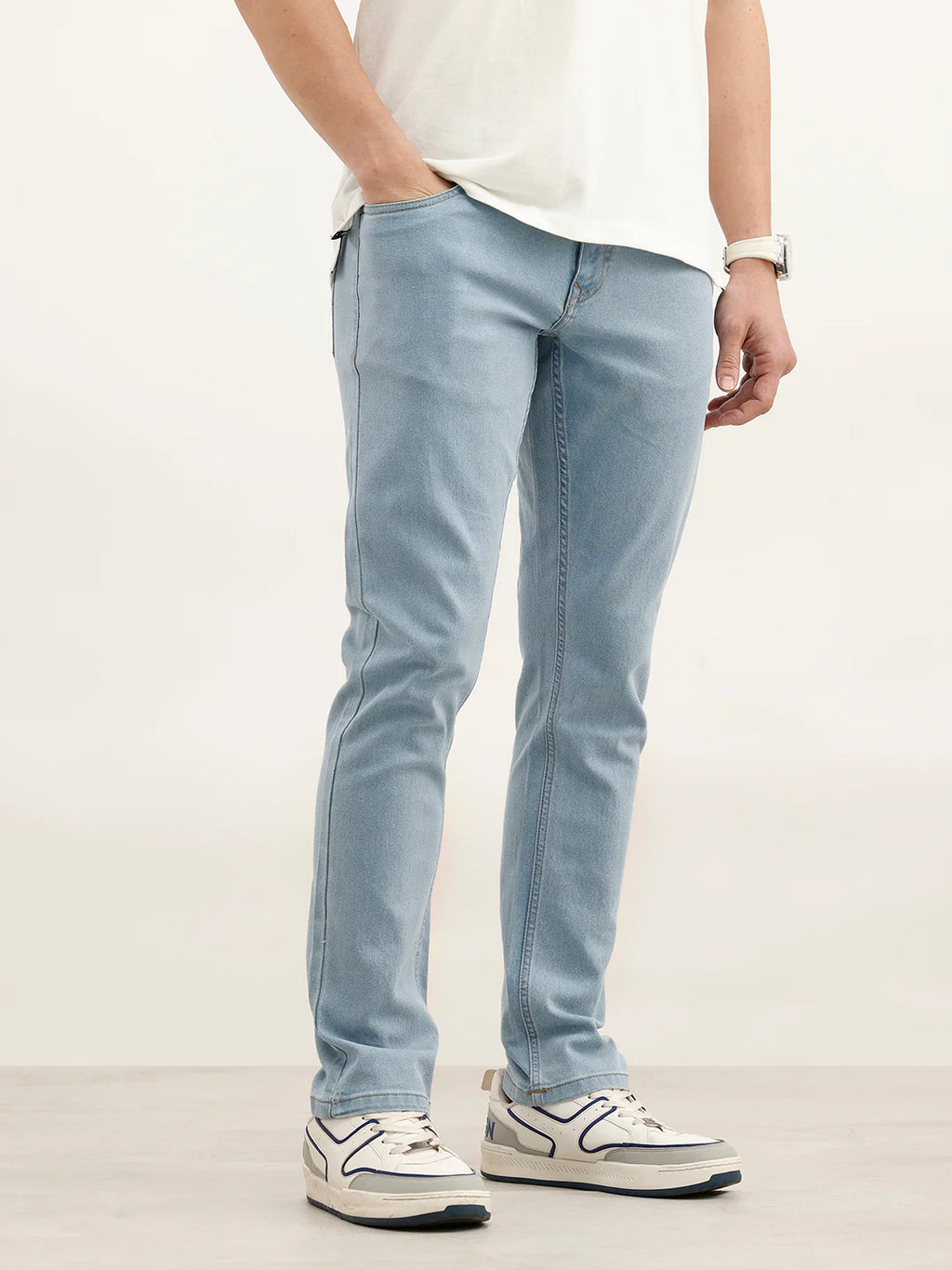 Solid Slim Fit Denim Jeans | Light Blue
