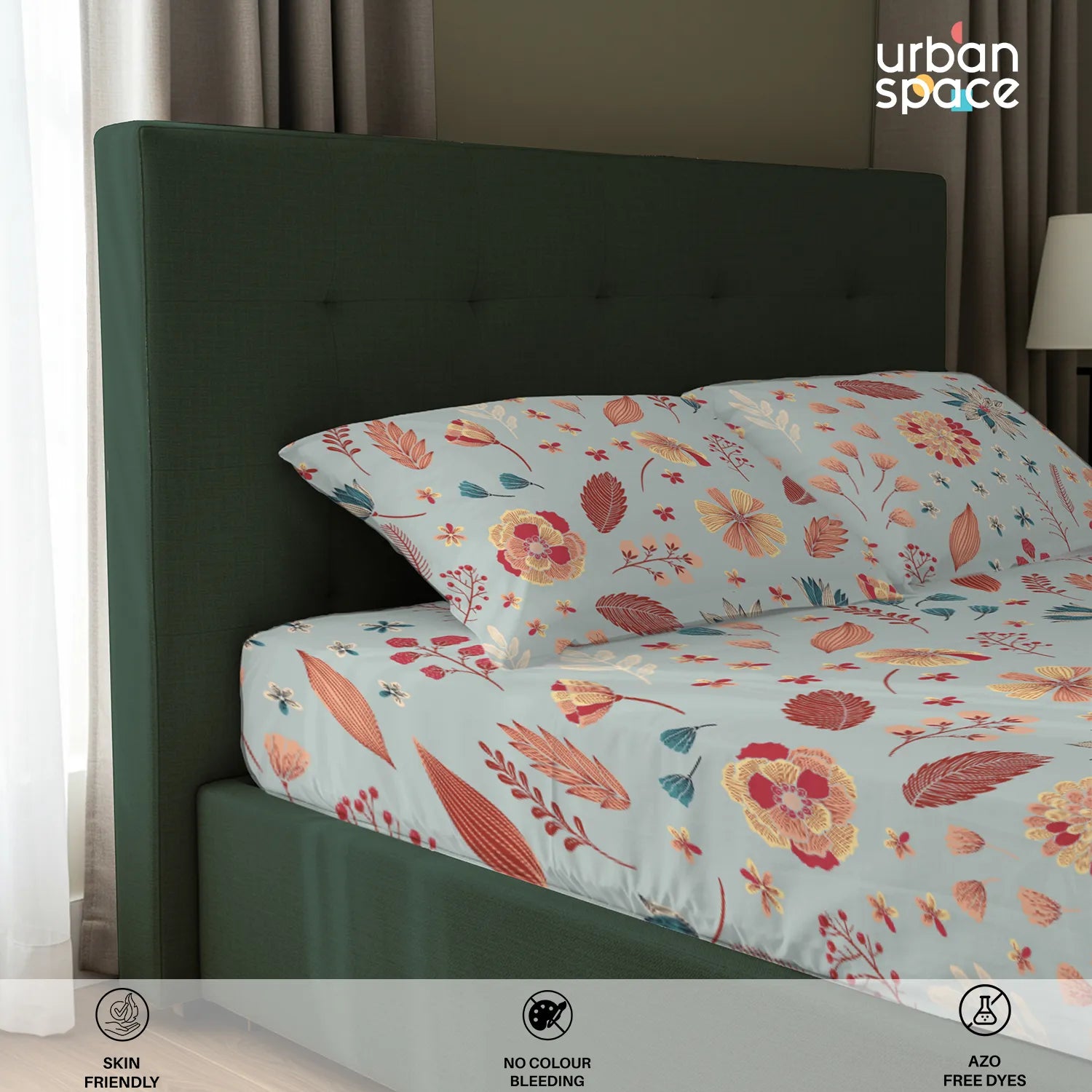 Serene 200 TC 100% Cotton Bedsheet with Pillow Covers - Florence Sky Blue