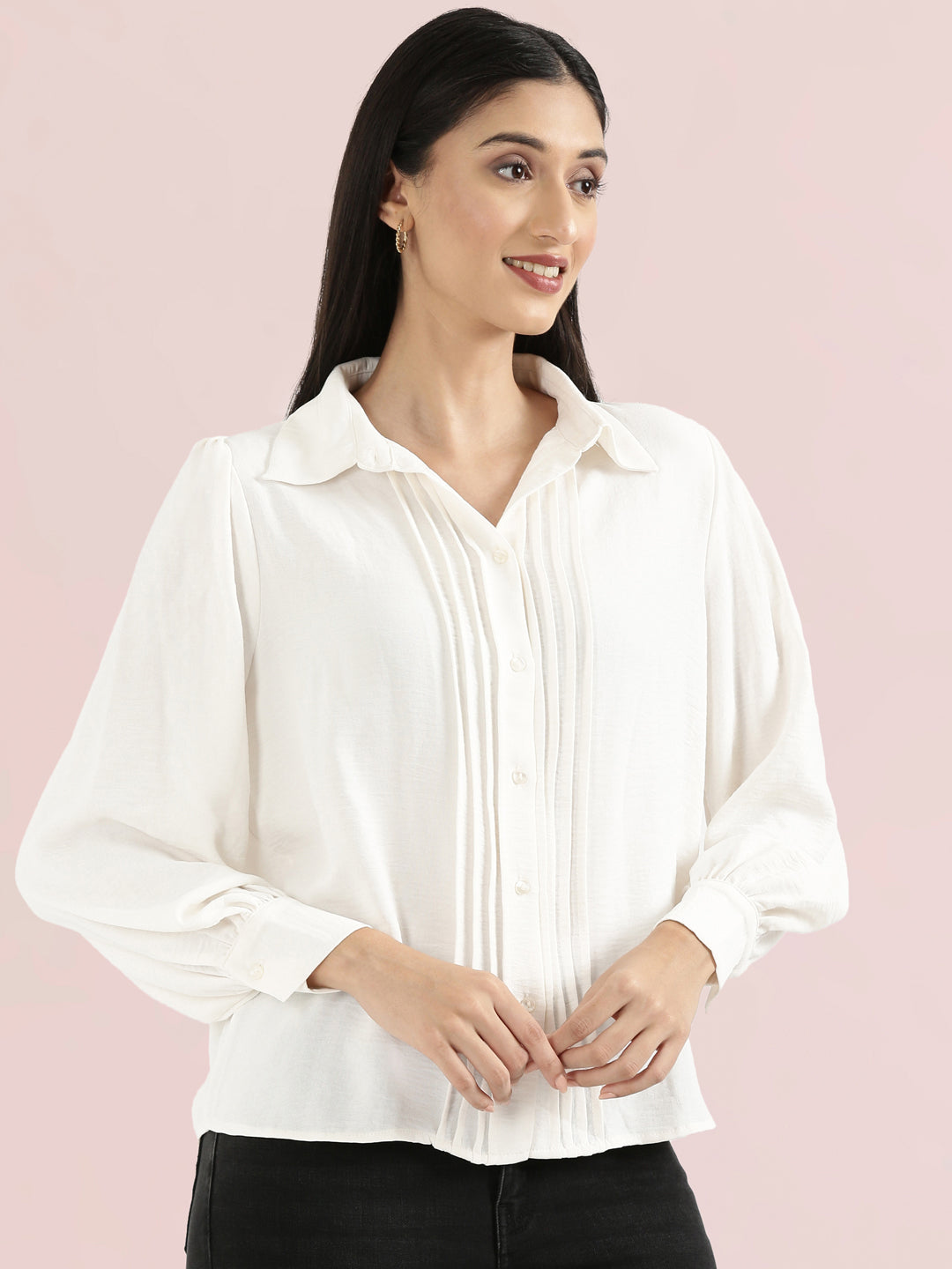Hammered Classic Collar Pintuck Shirt