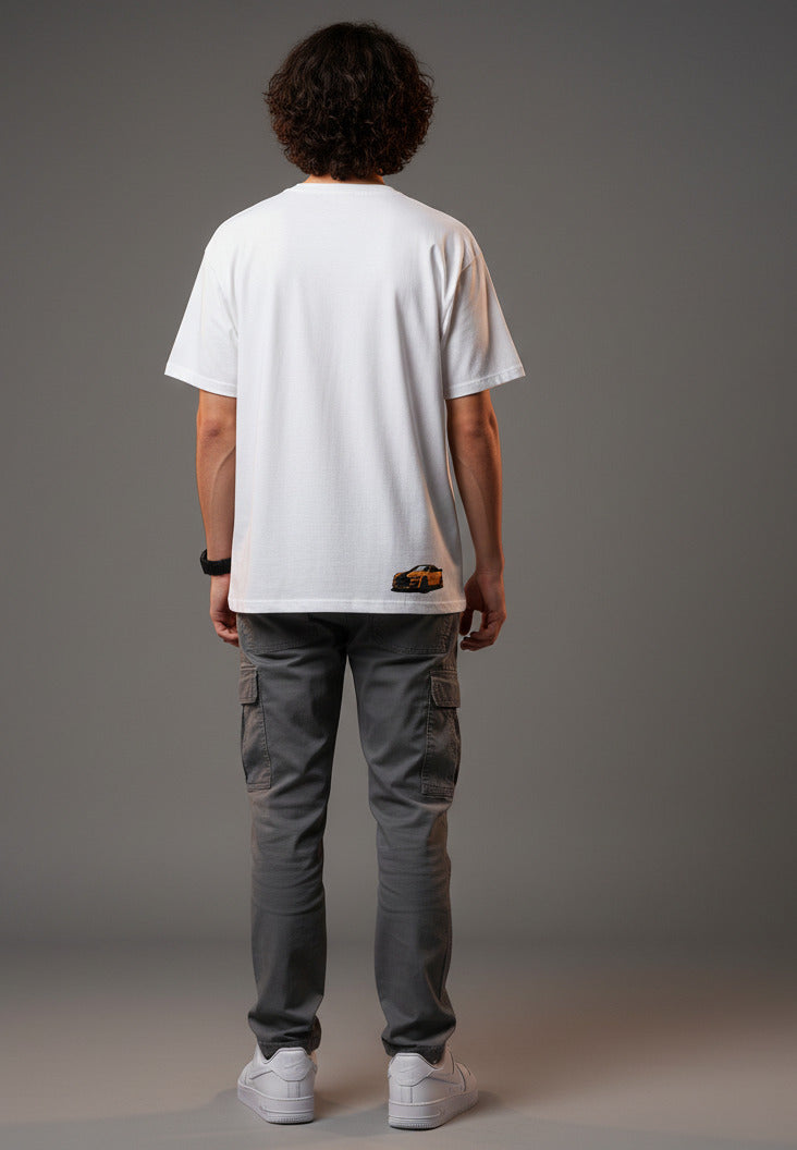 Men White Graphic Cotton Oversized T-Shirt