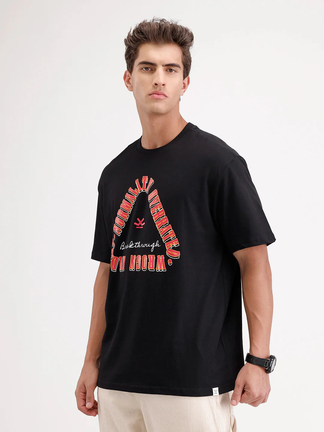 Oversized Placement Printed T-Shirt | Black