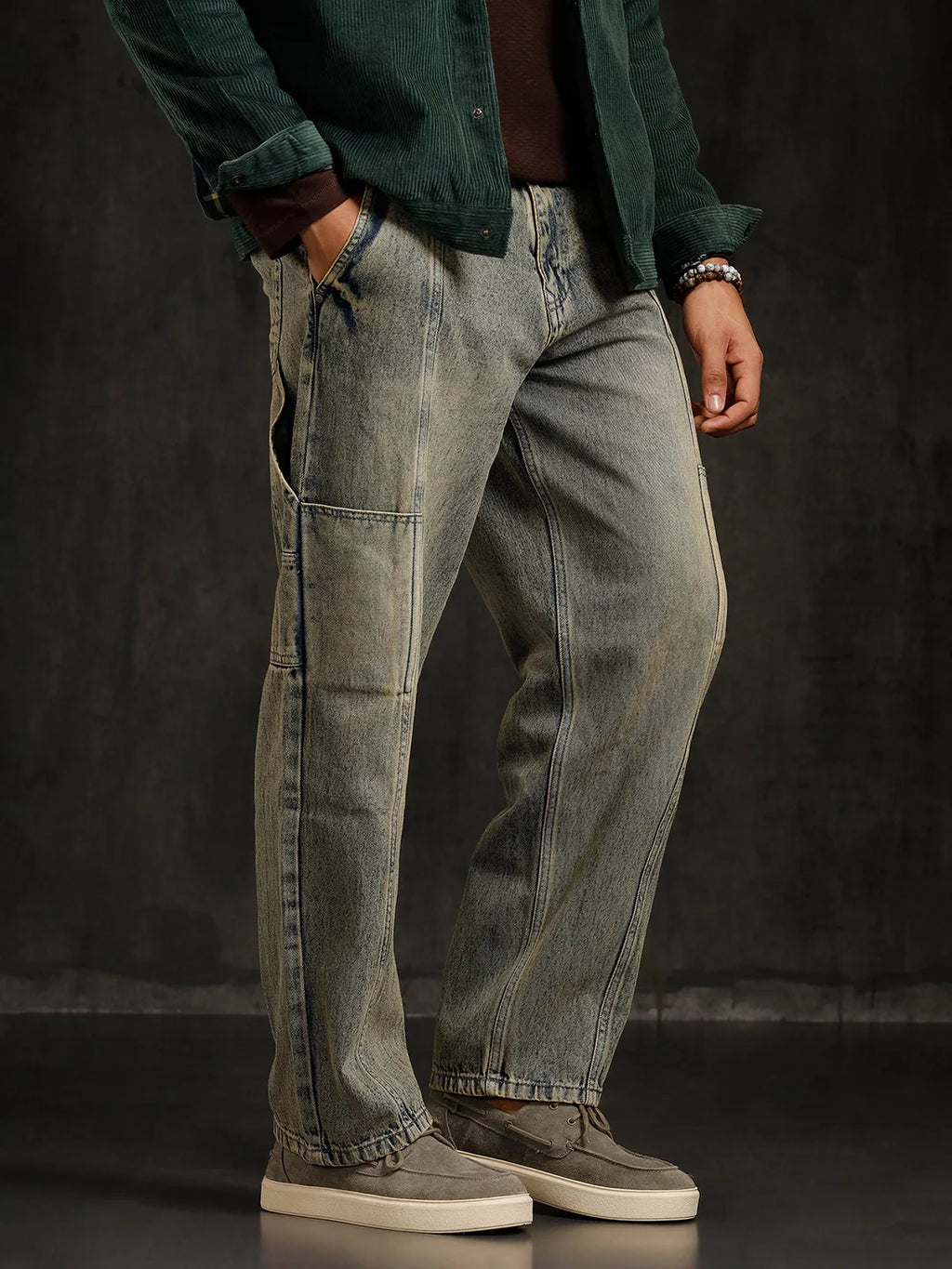 Slanted Pocket Loose Fit Jeans | Grey