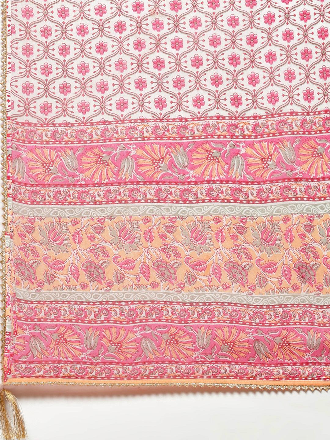 Divena Pink Cotton kurta Pant set with Dupatta