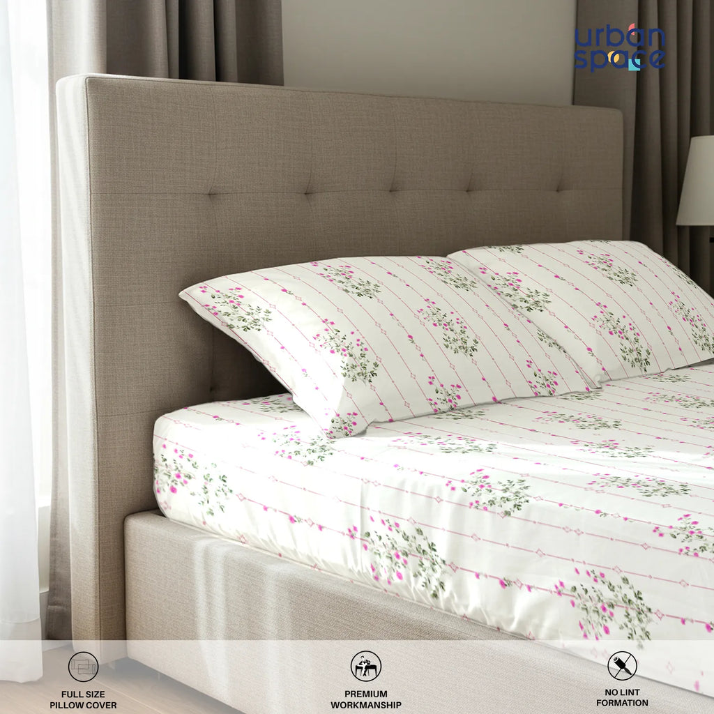 Serene Collection - Breathable 200 TC 100% Pure Cotton Bedsheet with Pillow Cover, Sedum Pink