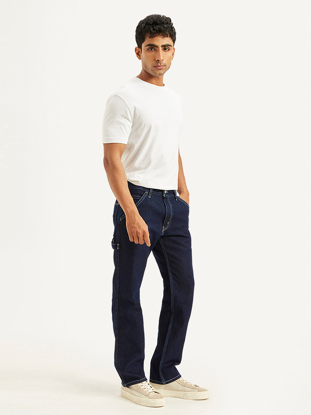 Men's 555 Navy Blue Relaxed Straight Fit Mid Rise Jeans